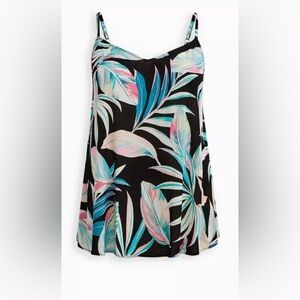 torrid Black Cami with Teal, Mint & Pink Leaf Print